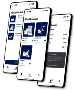 Grafische Darstellung eines Handy mit der App, mit der die Wertstoffabgabe per App in Frankfurt möglich ist.